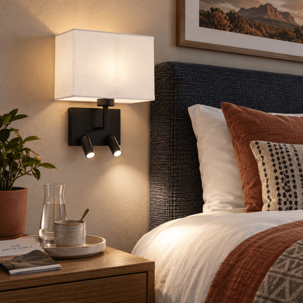 Mata Black Bedside Wall & Reading Light, lifestyle scene 3