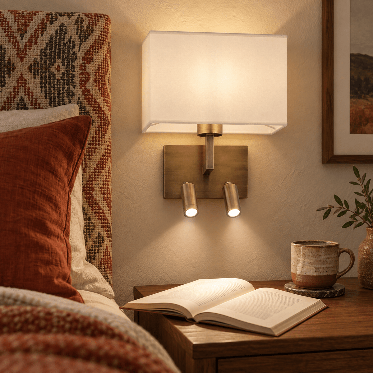 Mata Antique Brass Bedside Wall & Reading Light, lifestyle scene 3