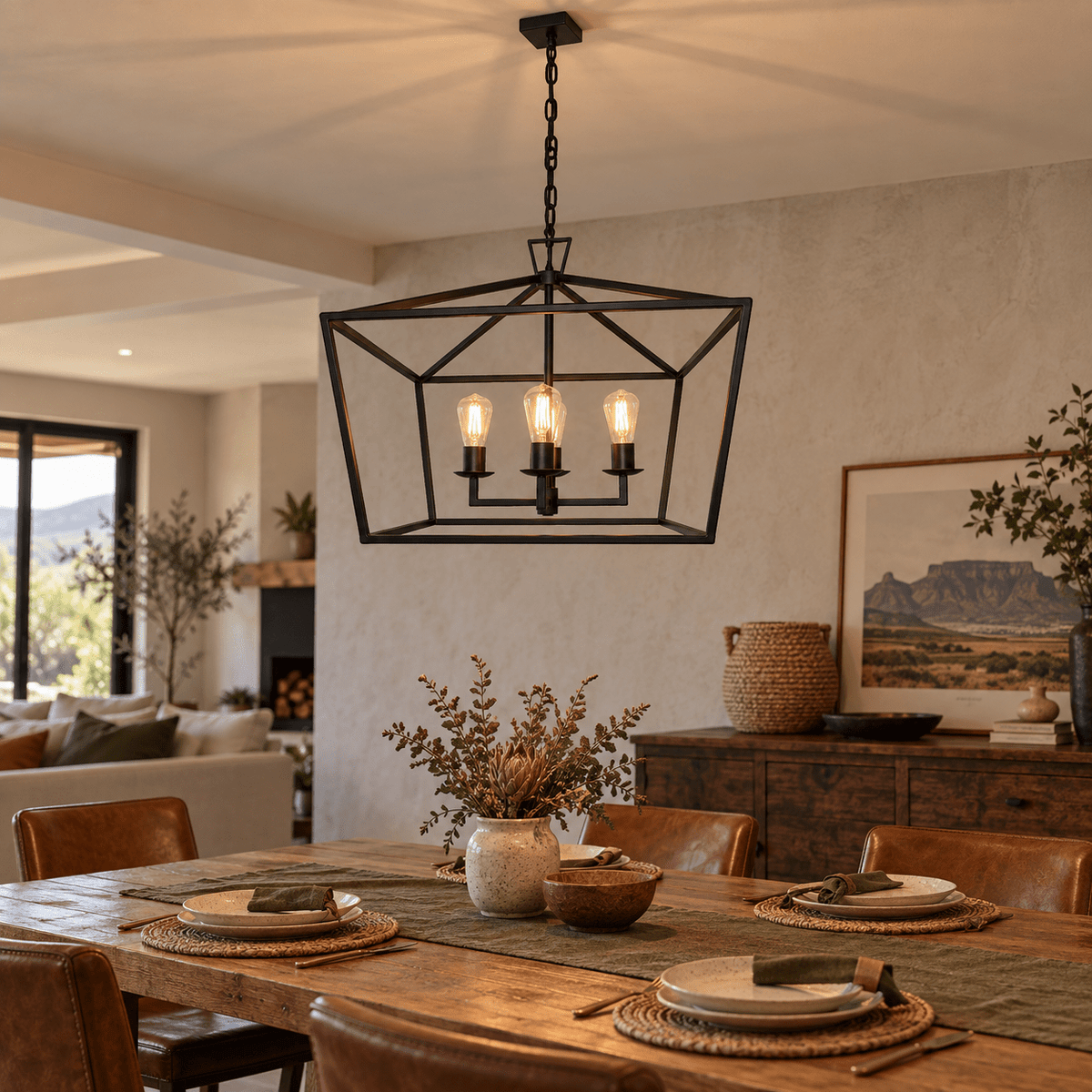 Delport 4 Light Pentagon Ranch Iron Pendant lifestyle image 1
