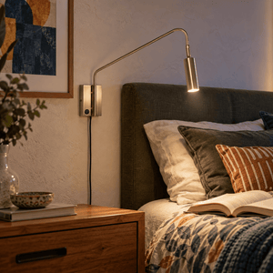 5W Satin Brass Corded LED Reading Light lifestyle image 1