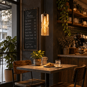 Twisted Glass Amber Pendant Light lifestyle image: Lifestyle Scene