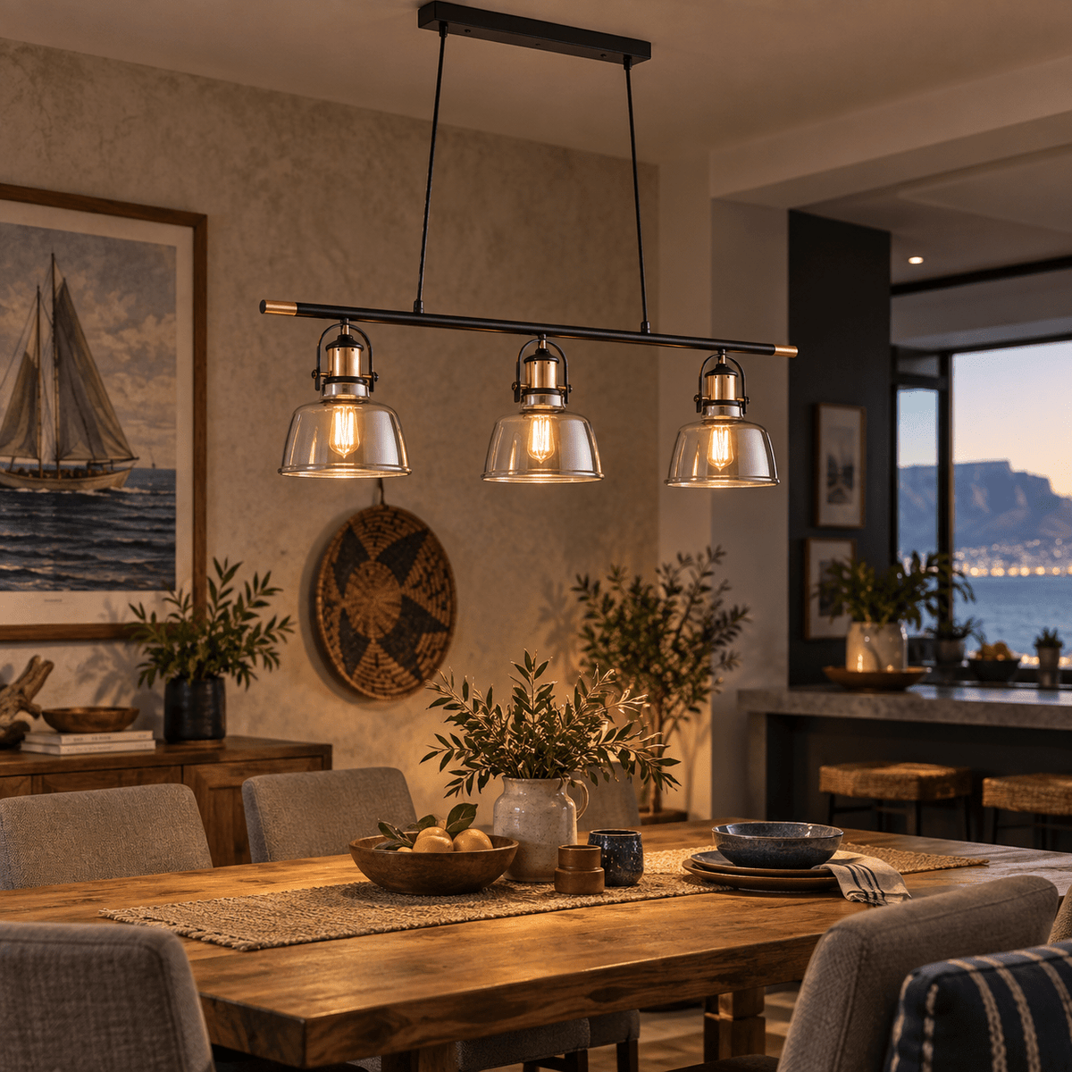 Nautical Trio Copper & Smoke Glass Pendant Light lifestyle image: Lifestyle Scene