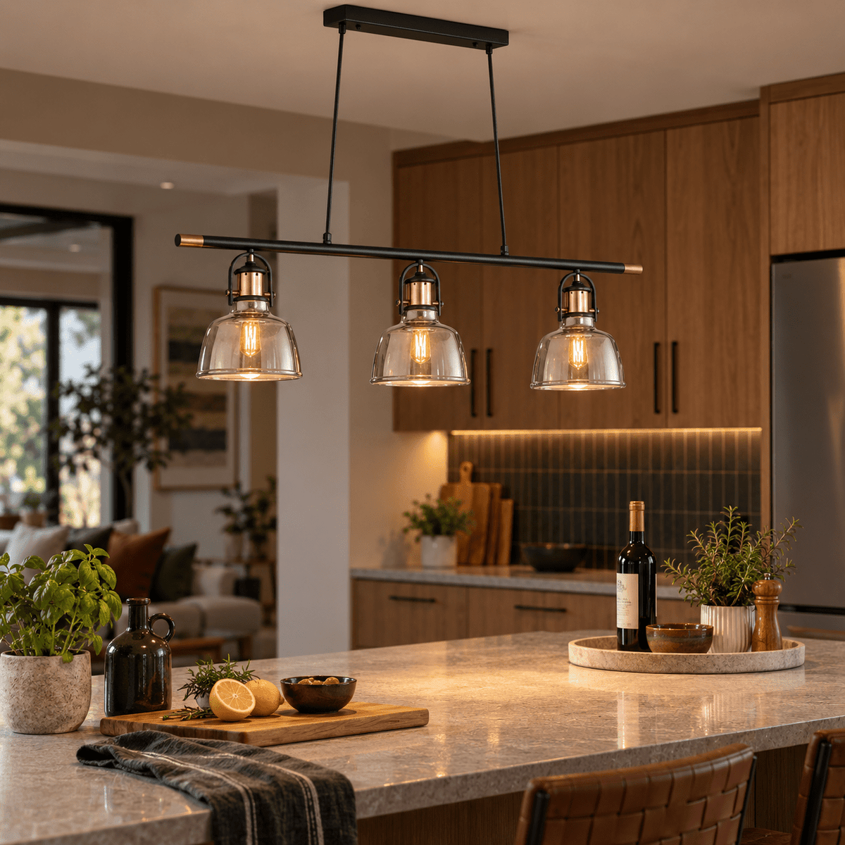 Nautical Trio Copper & Smoke Glass Pendant Light lifestyle image: Lifestyle Scene