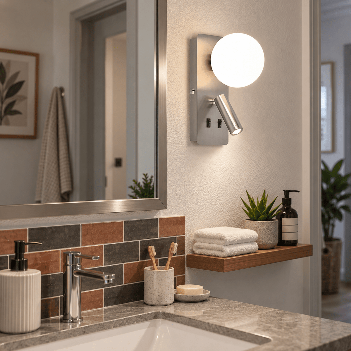 Nelson Satin Chrome Wall Light lifestyle scene: Lifestyle Scene