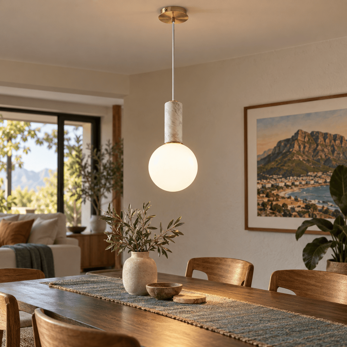 Otto White Marble Pendant Light lifestyle — Lifestyle Scene