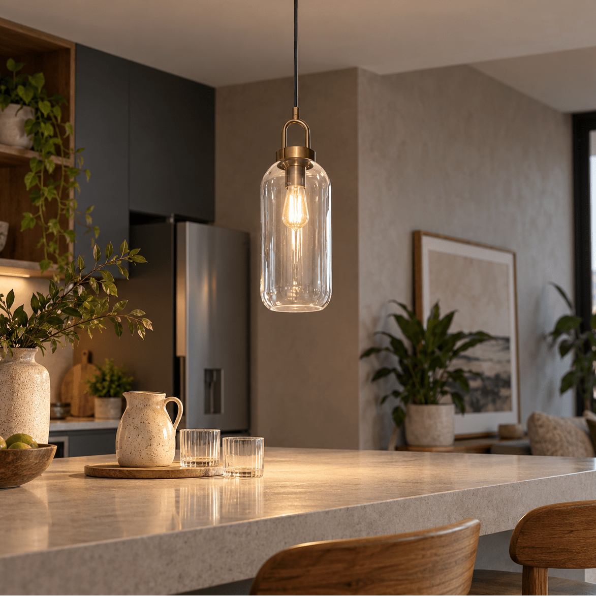 Nougat Glass Antique Brass Pendant Light lifestyle — Lifestyle Scene