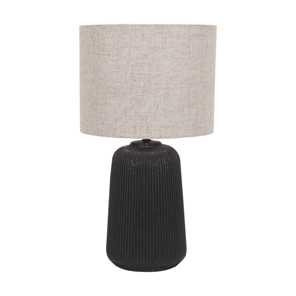 Black Tall Ribbed Ceramic Table Lamp product image on a transparent background