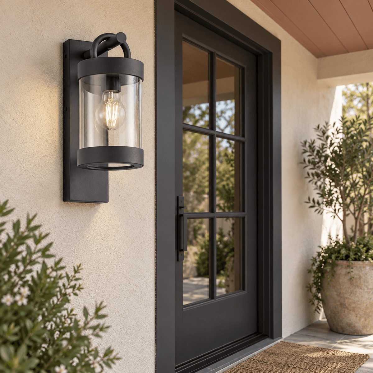 Outdoor Chic Lantern Wall Light in a realistic sheltered entry setting