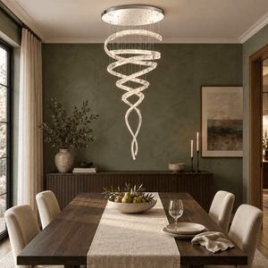 Ballerina 200 Crystal Chandelier in a realistic muted-sage dining room setting