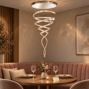 Ballerina 200 Crystal Chandelier in a realistic clay-pink dining nook setting