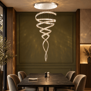 Ballerina 200 Crystal Chandelier in a realistic olive restaurant dining room setting