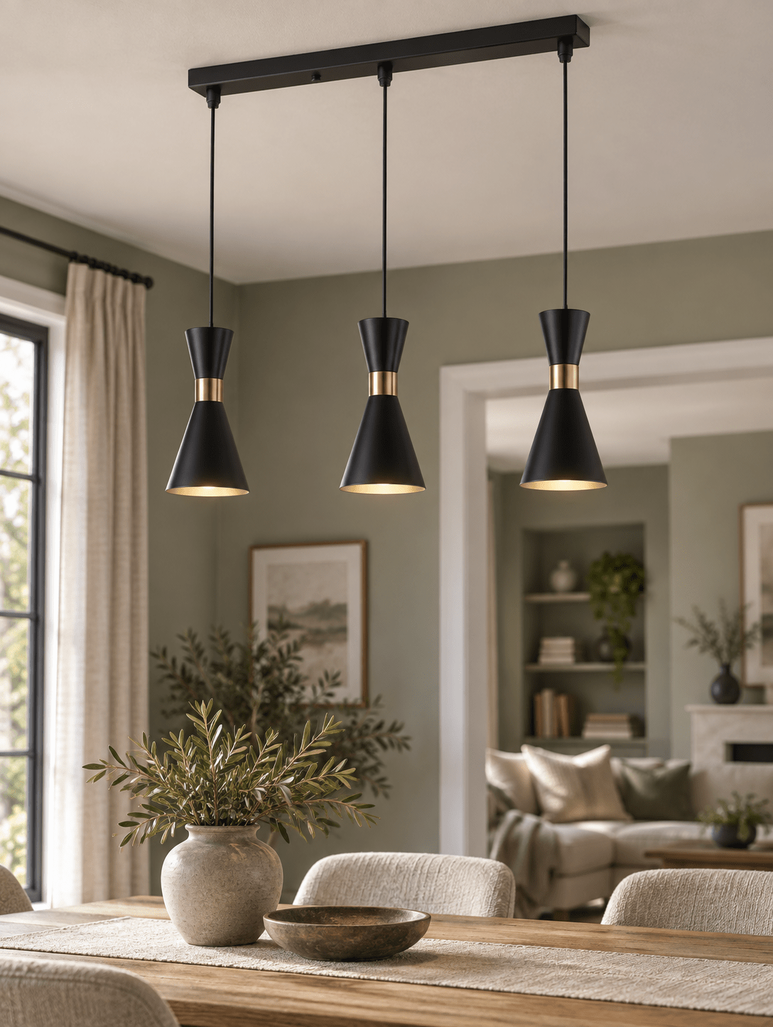 Carrington 3 Light Black & Gold Pendant Light lifestyle image 4