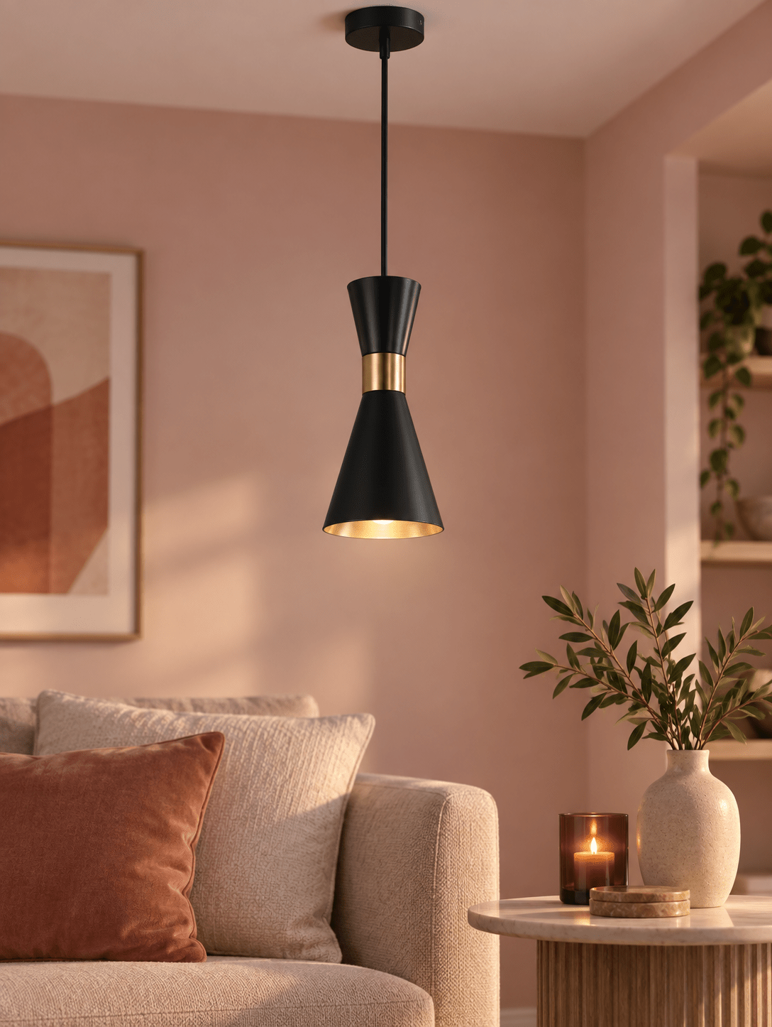 Carrington 1 Light Black & Gold Pendant Light lifestyle image 3