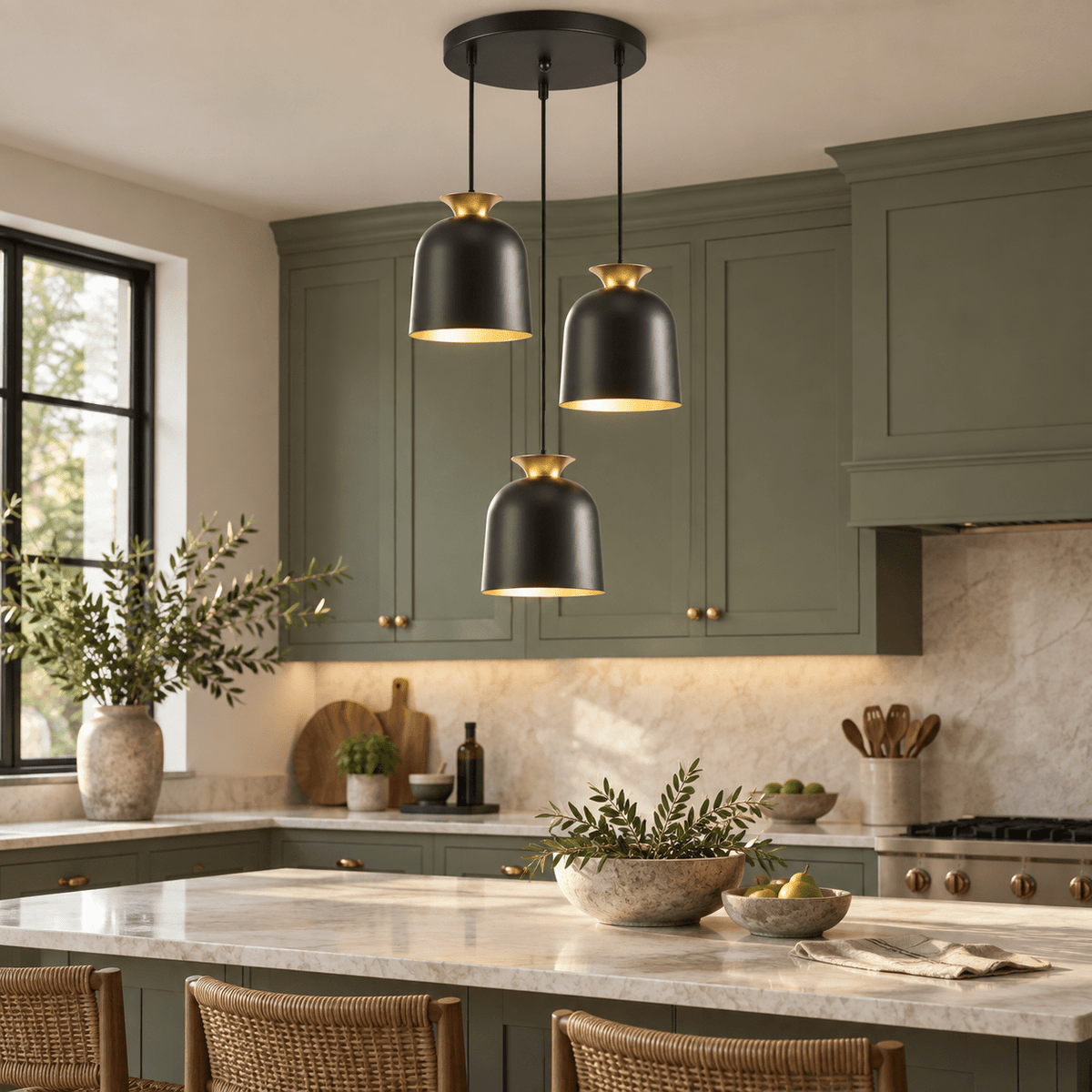 Whoa 3 Light Black & Gold Pendant Light lifestyle image 1