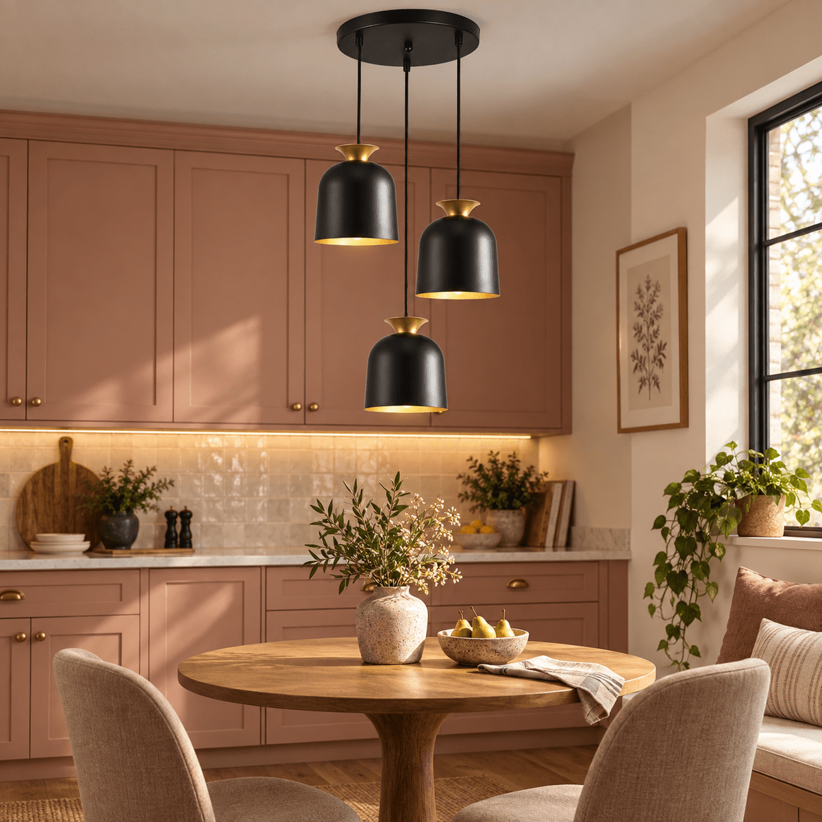 Whoa 3 Light Black & Gold Pendant Light lifestyle image 3