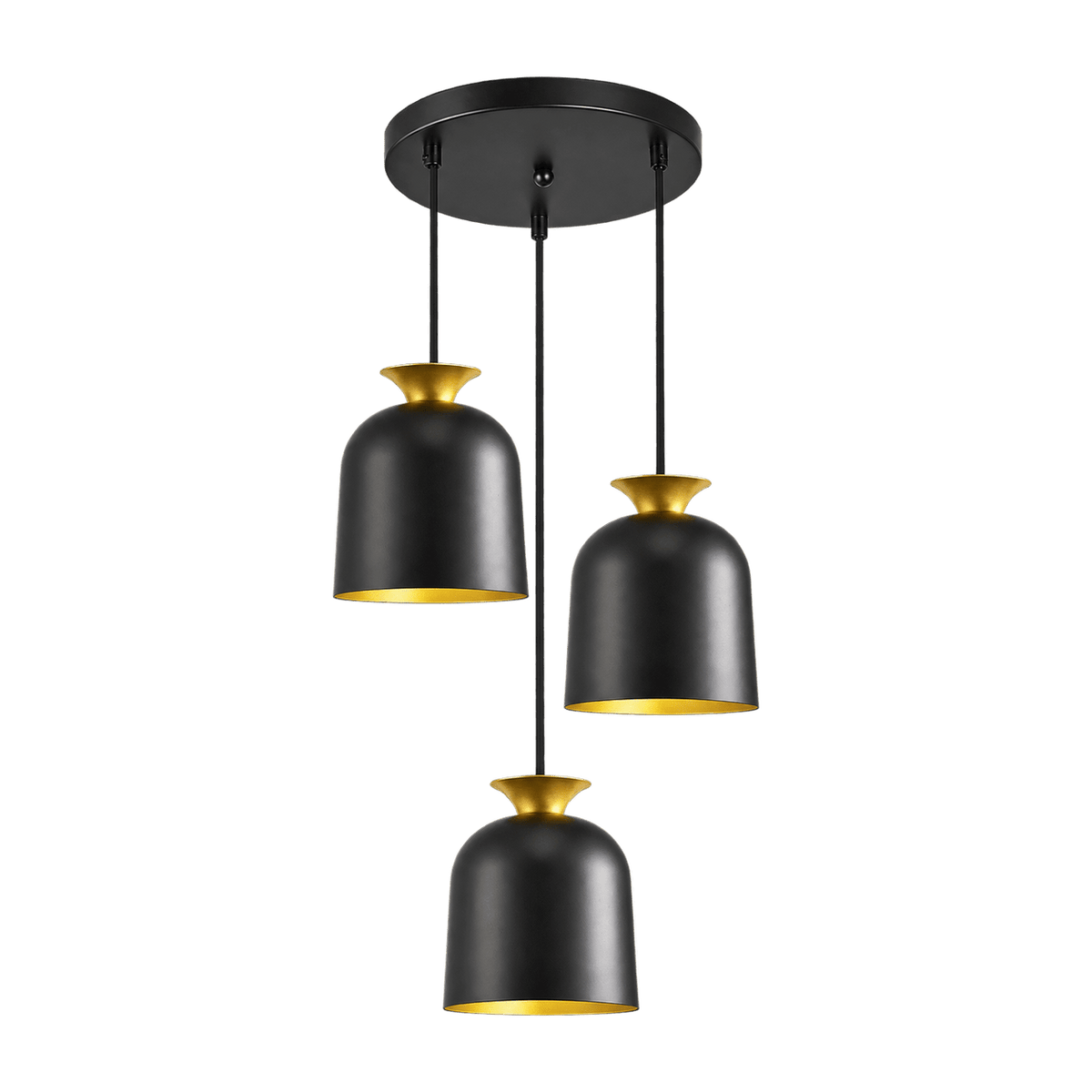 Whoa 3 Light Black & Gold Pendant Light, transparent background, 1254 × 1254