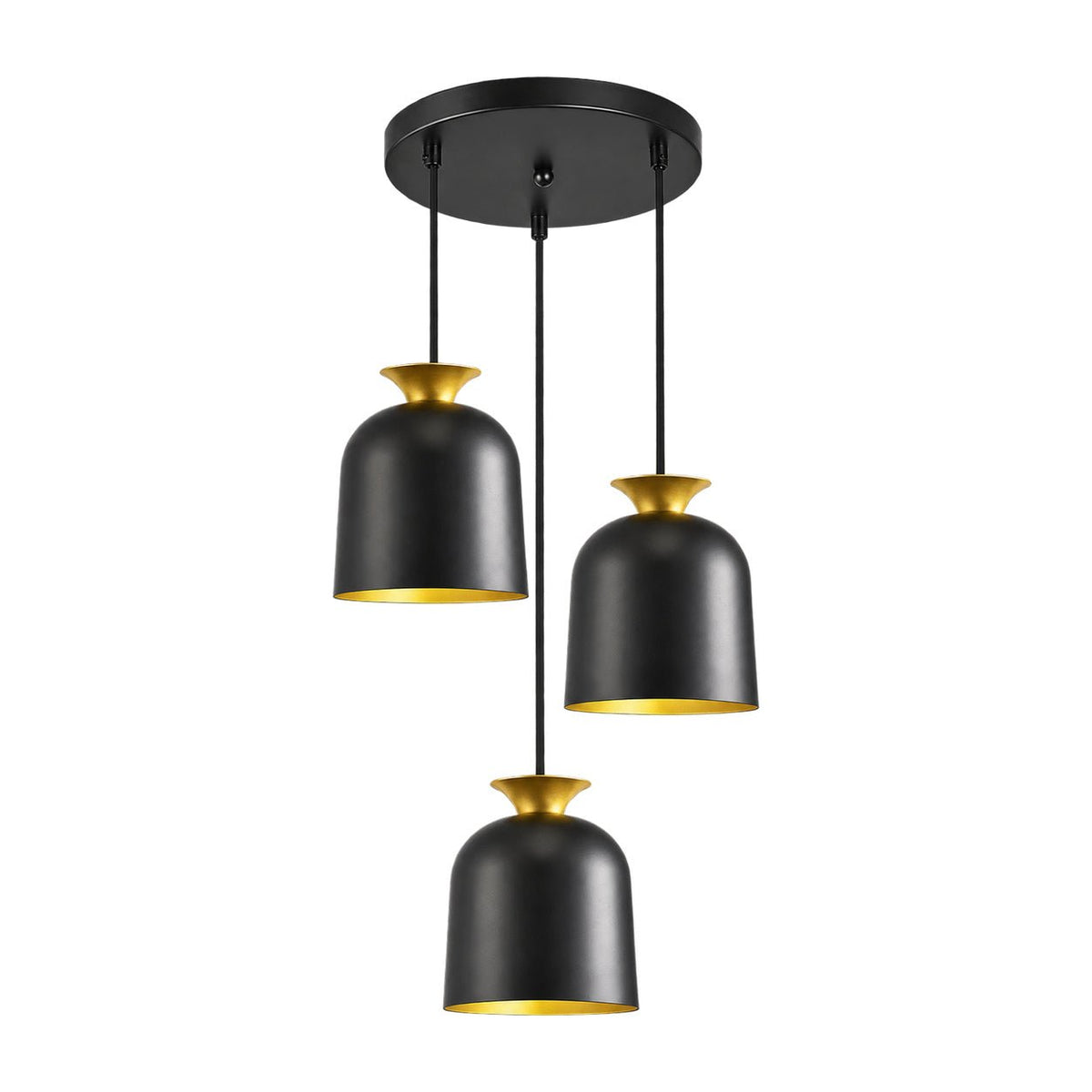 Whoa 3 Light Black & Gold Pendant Light, white background, 1254 × 1254