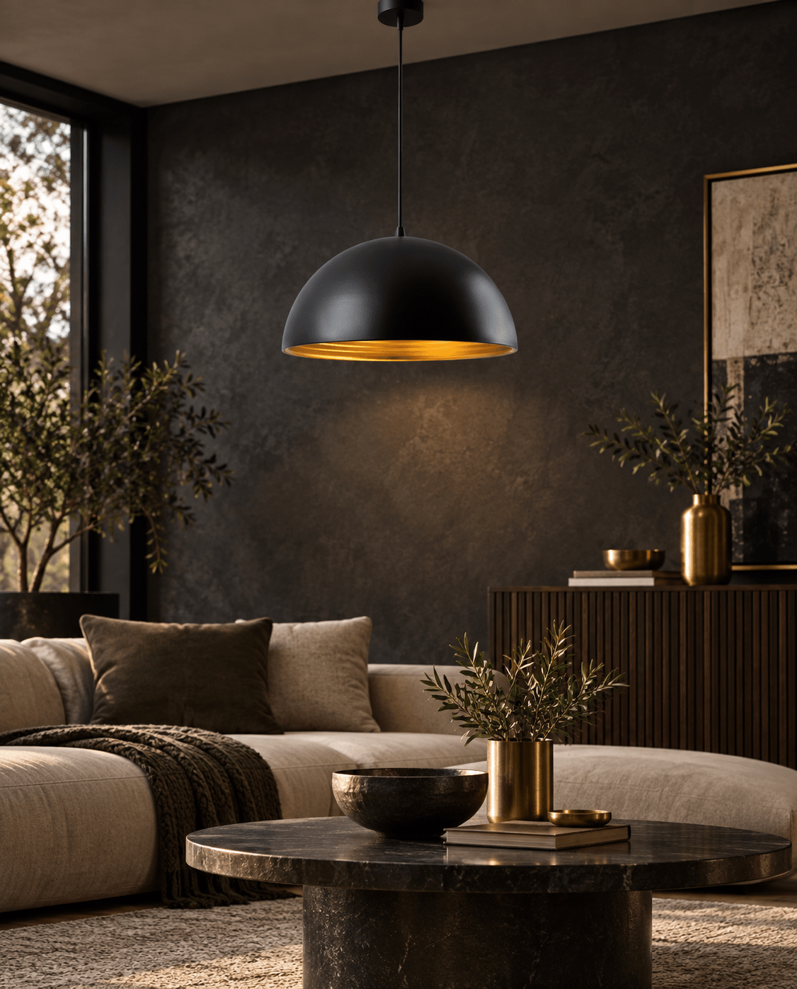Vogue Black & Gold Dome Pendant Light lifestyle image 3