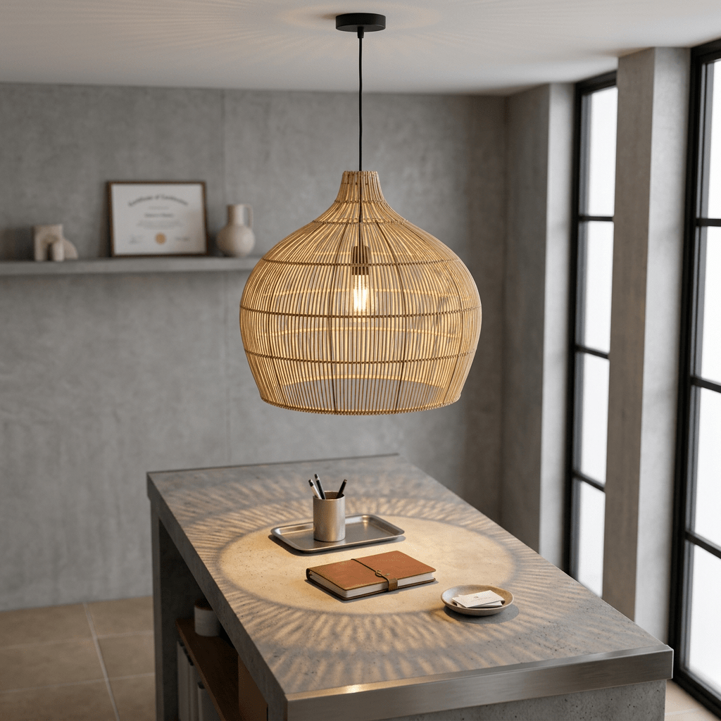 230V 40W E27 Rattan Pendant - Natural original Rattan colour with fabric cable