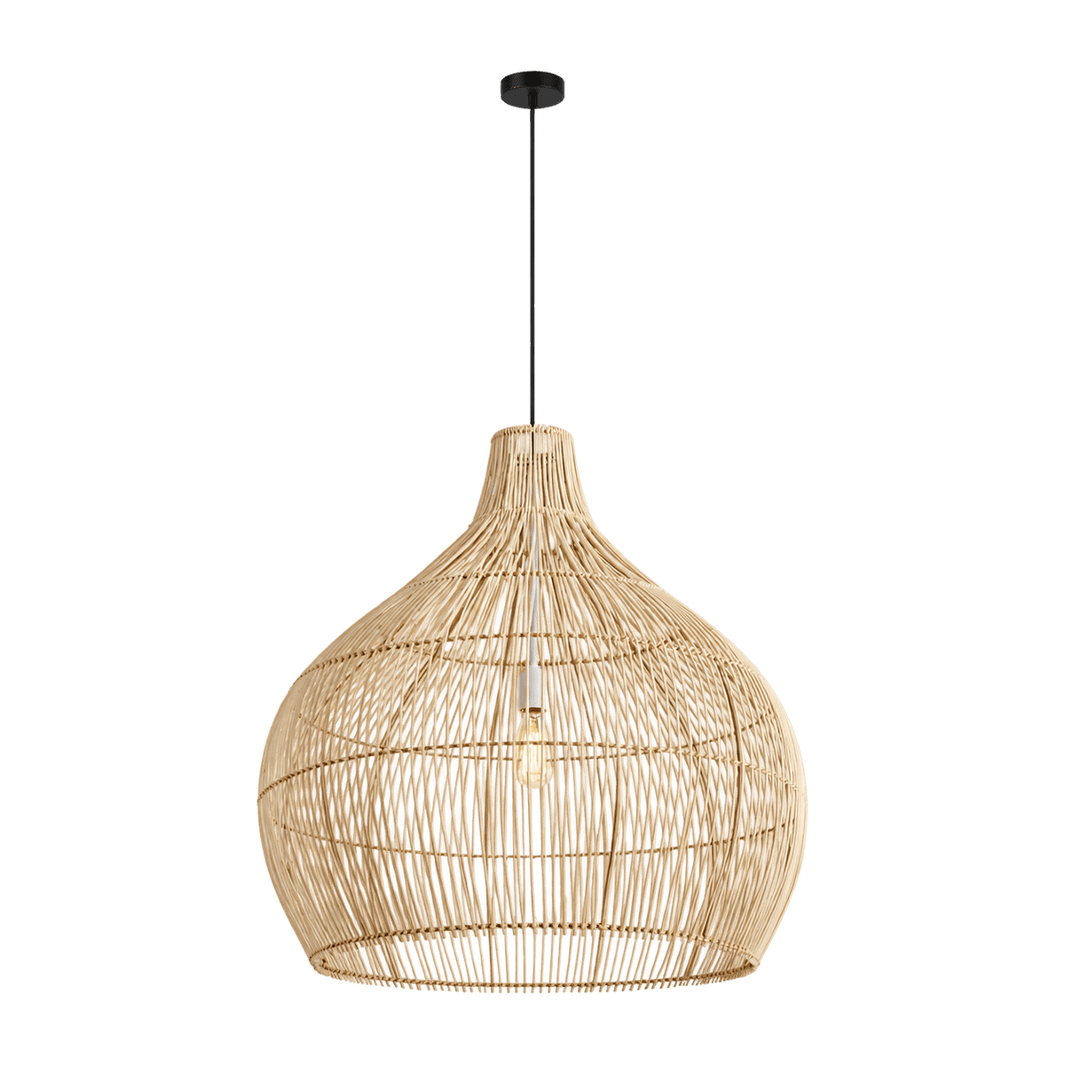 230V 40W E27 Rattan Pendant - Natural original Rattan colour with fabric cable — transparent background, 1254 × 1254