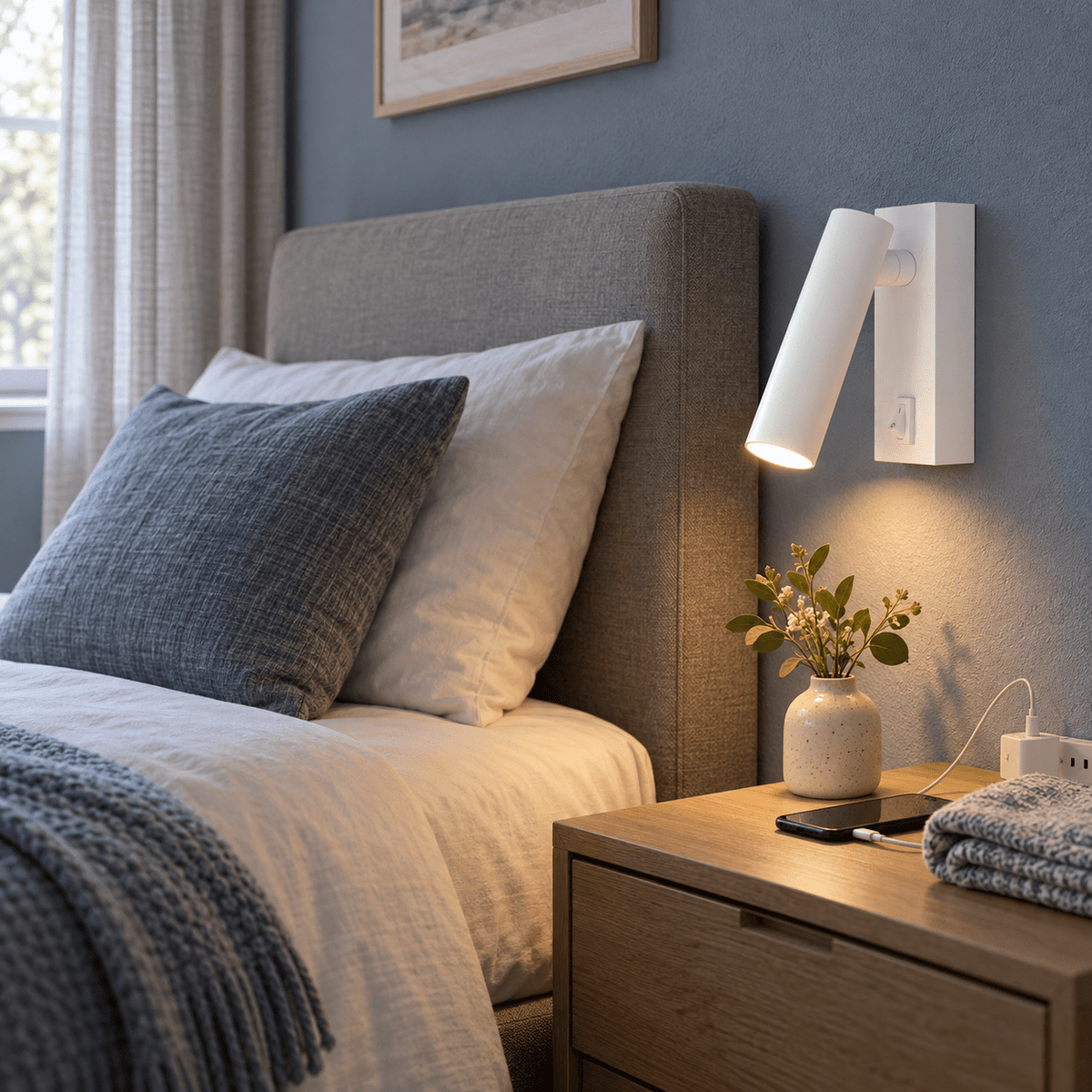 Kolo Round White Bedside Reading Light — Guest bedroom bedside check-in