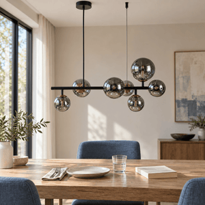Linear Bubble Pendant Light — Dining table lunch with pendant as feature line (OFF)