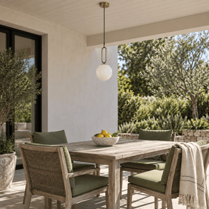 Croquet Small Pendant Light — Daylight patio dining with pendant switched off