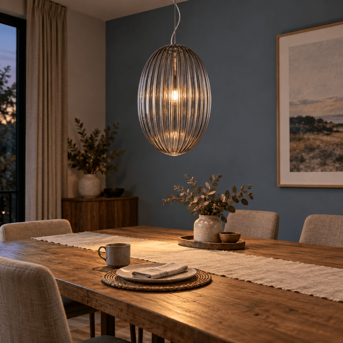 Marilyn Large Smoke Pendant Light — Dining nook with ON smoke pendant