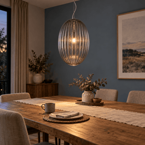 Marilyn Large Smoke Pendant Light — Dining nook with ON smoke pendant