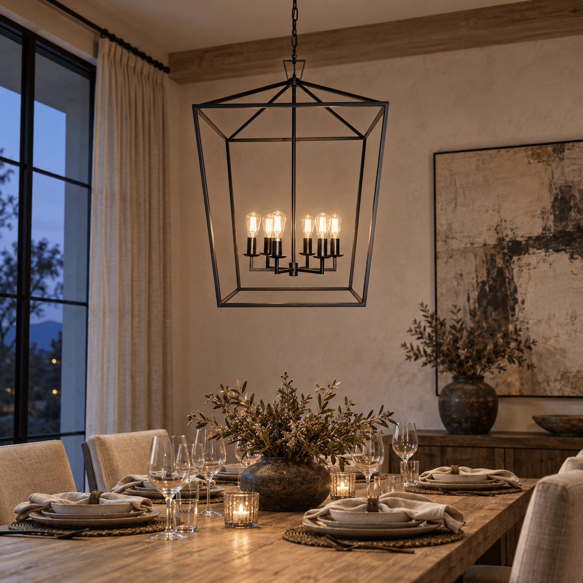 Delport 6 Light Pentagon Ranch Iron Pendant, lifestyle scene 2