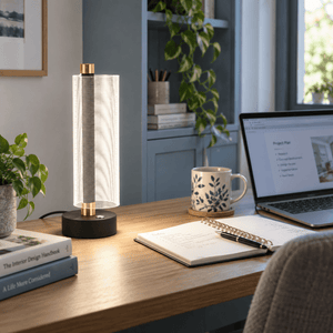 Oh Really! Grey LED Table Lamp lifestyle image: Home office desk task lighting with daylight