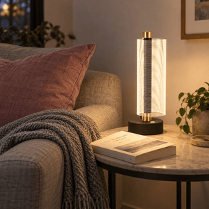 Oh Really! Grey LED Table Lamp lifestyle image: Evening lounge side table with warm ambient balance