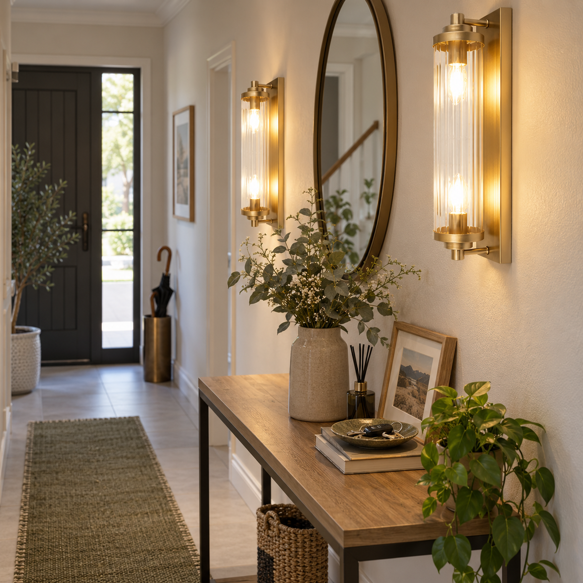 Ming Gold Wall Light lifestyle: Hallway console welcome with two matching accents
