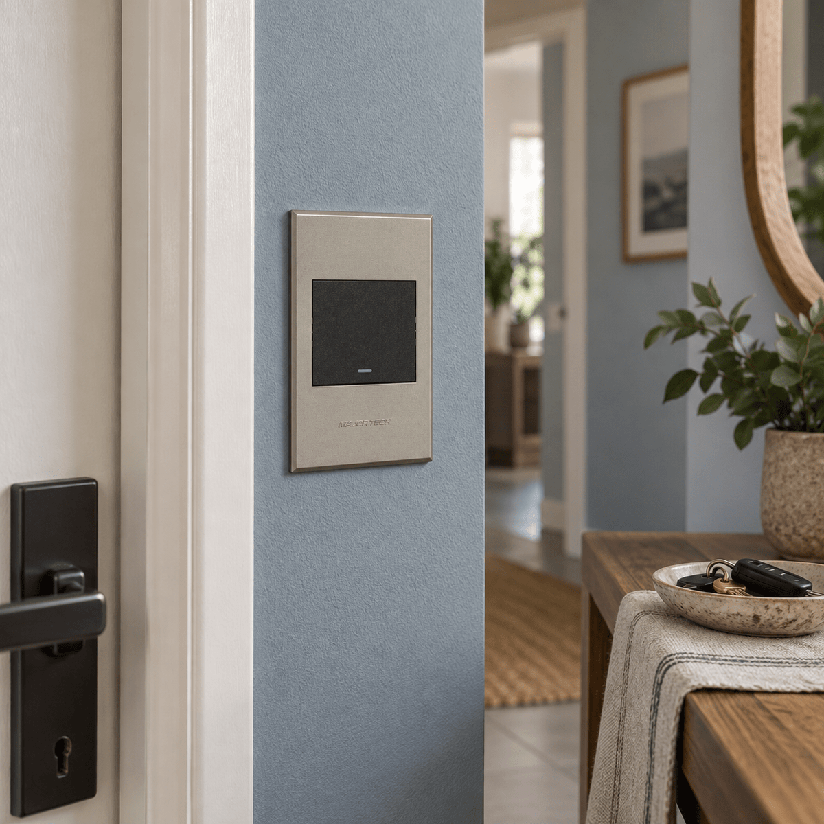 Veti 3 - One Lever, Two Way Light Switch - Graphite / Titanium lifestyle image: Passage switch near entry