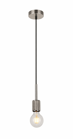 Pendant light with a single bulb on a white background