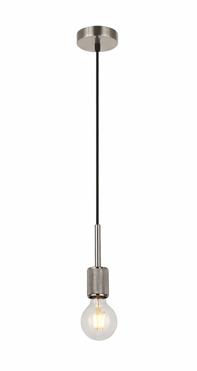 Pendant light with a single bulb on a white background