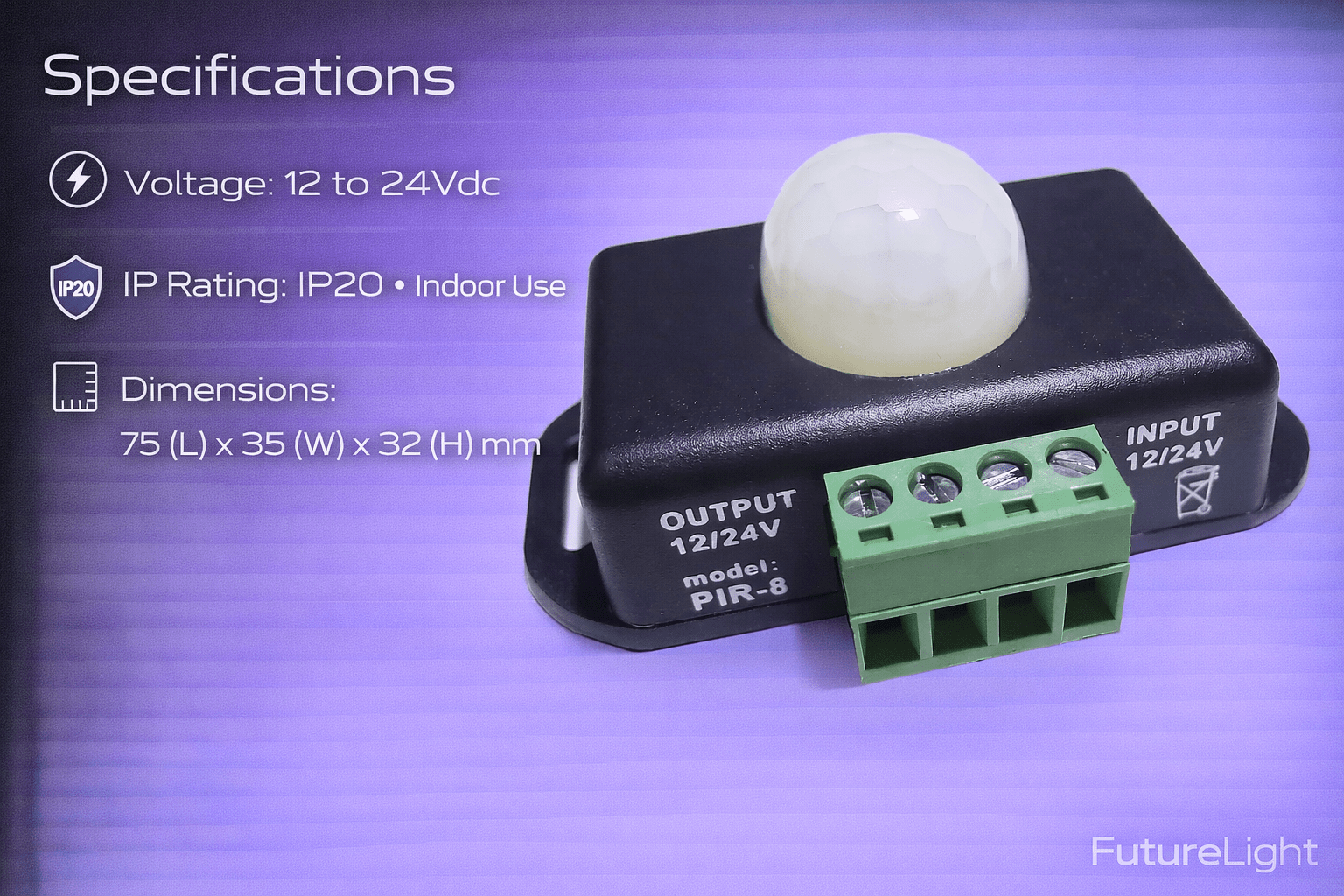 12Vdc PIR Motion Sensor (adjustable time)