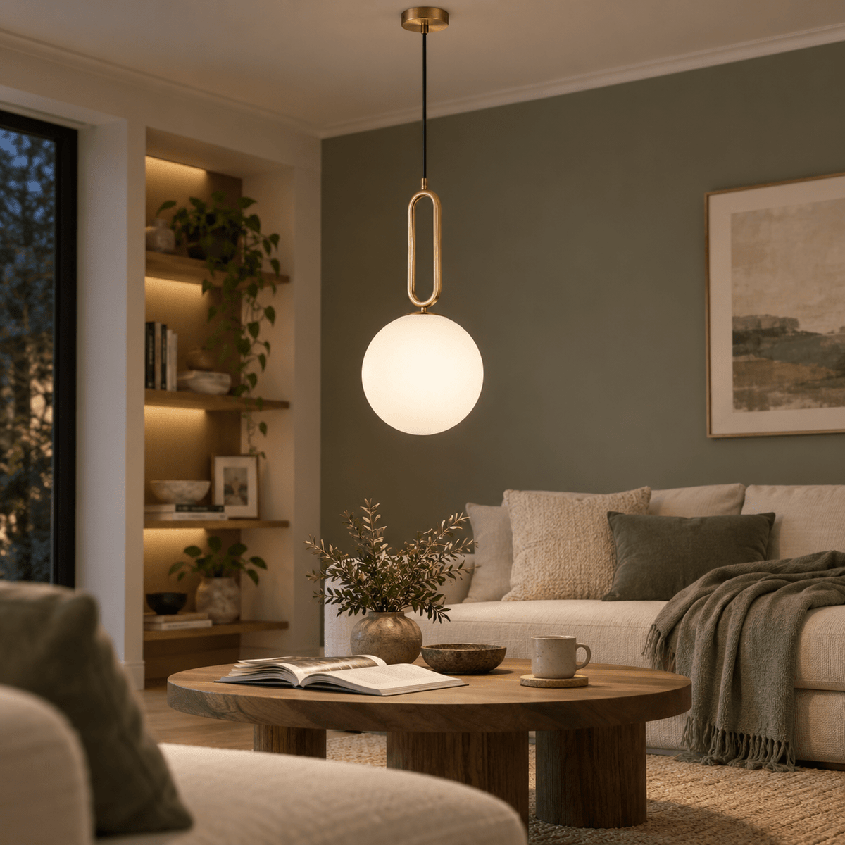 Croquet Large Pendant Light lifestyle image: Living room coffee table, pendant as focal layer