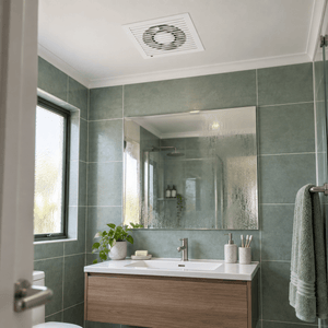 6 Inch (150mm) Bathroom Extractor Fan lifestyle image: Steam-clearing bathroom above a vanity