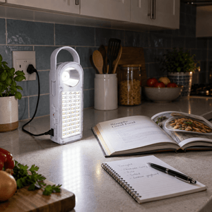 LumaGuard Rechargeable Emergency Light lifestyle image: Kitchen counter emergency task light during load-shedding