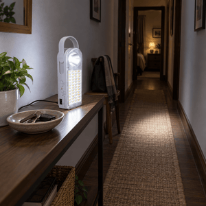 LumaGuard Rechargeable Emergency Light lifestyle image: Hallway passageway safety light with corridor depth