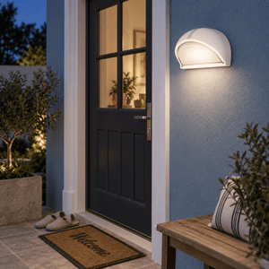 White Aluminium Wall Light with Frosted Glass IP54 lifestyle image: Entryway wall light beside the front door