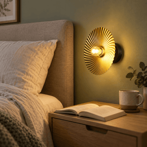 Alexander Indoor Wall Light — PROMPT 1 — Bedside lounge wall with muted sage wall
