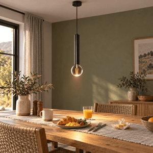 Black Flute Pendant Light Thomas — PROMPT 1 — Dining nook over a wood table