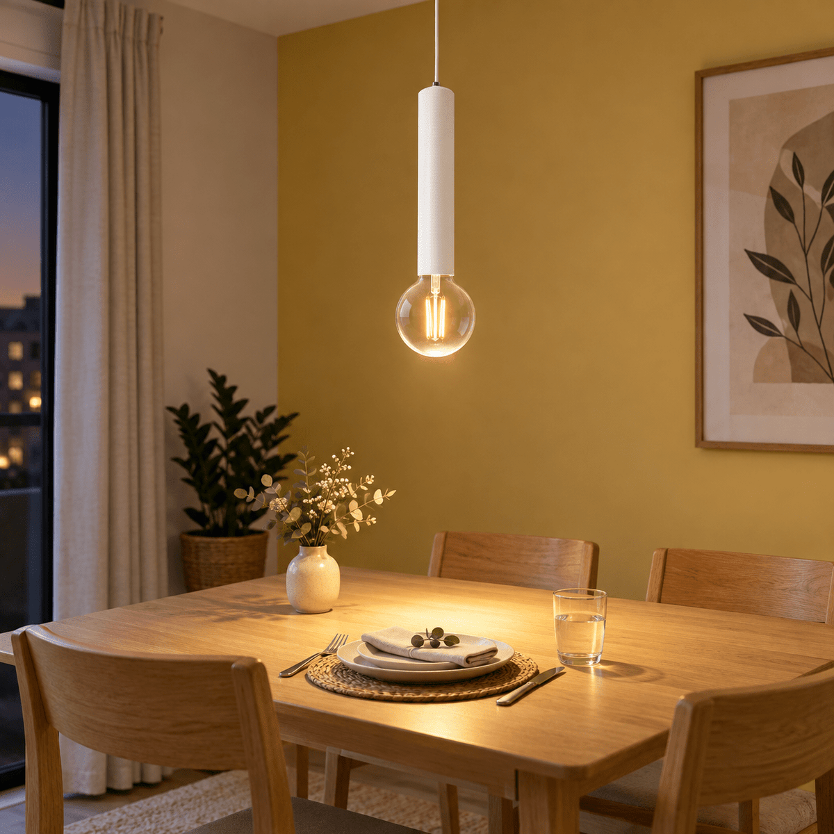 Flute Pendant Light Isabella — PROMPT 1 — Dining nook over a small table