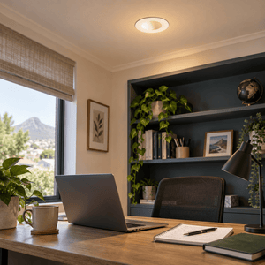 Indirect Lighting Downlight - 8W / 3000K Warm White / No — PROMPT 2 — Home office desk task setup