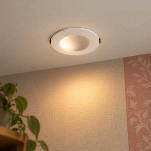 Indirect Lighting Downlight - 8W / 3000K Warm White / No — PROMPT 3 — Close ceiling reveal of the recessed rim