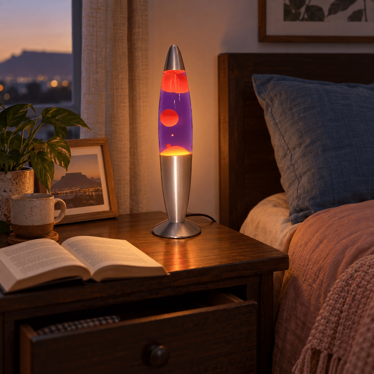 Yellow & Purple Lava Lamp — PROMPT 1 — Bedroom bedside winding-down