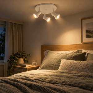 Matthew Indoor 3 Light Spotlight - Matt White — PROMPT 2 — Over-the-bed reading corner with sage linen