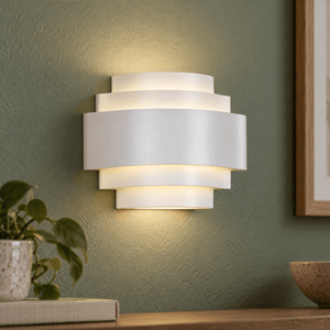 Indoor LED 5-Step Wall Light Eliza — PROMPT 3 — Close-up readable construction on a muted feature wall
